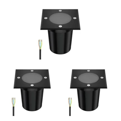 Image de ledscom.de 3 pièces luminaire encastré de sol RELI pour l&#039;extérieur, IP67, noir, carré, 11 x 11cm, 1x GU10 max. 15W, givré