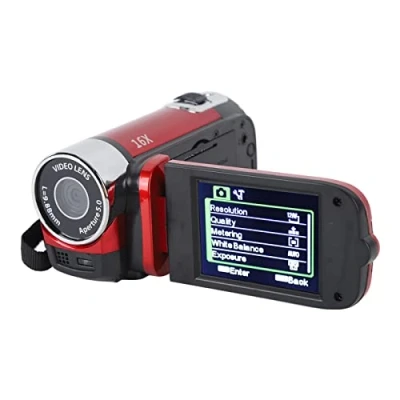Image de Caméra Vidéo pour Vlogging, Caméscope Full HD 1080p, Zoom Numérique 16MP 16X, écran Rotatif TFT 2,7 Pouces, avec Lumière D&#039;appoint et Port USB, Capturez de Merveilleux Moments (Rouge)