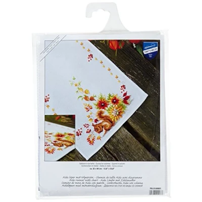 Image de Vervaco Chemin de Table au Point Croix compté: écureuil en Automne