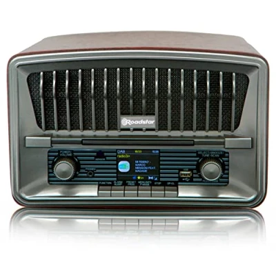 Image de Radio CD Portable Vintage DAB+/FM Lecteur MP3 Bluetooth, USB Télécommande Roadstar HRA 270CD MP3CD+BT Bois 33215