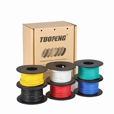 Image de Tuofeng 16awg fil, kit de fils connexion fil flexible en silicone (6 bobines 4,6 m différentes couleurs) 600V toron résistant aux températures élevées