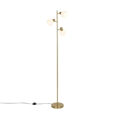Image de Qazqa Vloerlamp goud met opaal glas 3 lichts verstelbaar Anouk