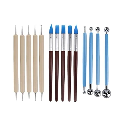 Image de Jieddey Kit d&#039;outils Poterie Sculpture,14 PCS Outils 5 de Pointage en Bois+5 Modélisation d&#039;argile Caoutchouc+4 Stylet à Billes pour Sculpture Peinture Bricolage