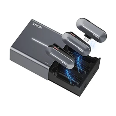 Image de SYNCO Micro Cravate sans Fil, P2T【Type C】 Mic Lavalier 2.4GHz avec Boîtier de Charge Plug&amp;Play 2*TX &amp; 1*RX pour Android Phones Tablet Youtube Vlog Interview, Microphone Fil Smartphone