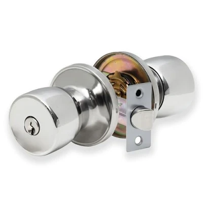 Image de XFORT Lot de boutons d&#039;entrée en chrome poli, serrure porte forme tulipe pour portes intérieures avec mécanisme verrouillage à clé et cran d&#039;arrêt.