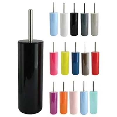 Image de MSV Brosse WC Porte Balai Toilette Pot à „Inagua“ Ensemble Poser en Polystyrène Balayette avec Manche Acier Inoxydable Noir