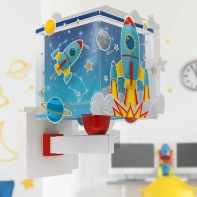 Image de Dalber 1 Applique Murale Enfant Rocket Fusée Spatiale système solaire, 15 W, Bleu