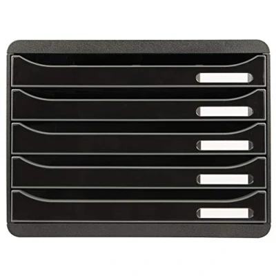 Image de Exacompta Réf. 308714D BIG BOX PLUS HORIZON Caisson 5 tiroirs pour documents A4+ Dimensions extérieures : Profondeur 27 x largeur 35,5 Hauteur 27,1 cm Noir/noir glossy