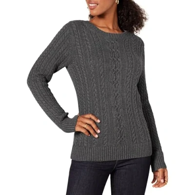 Image de Amazon Essentials Pull En Tricot Torsadé À Col Rond Et Manches Longues (Disponible Grande Taille) Femme, Charbon Chiné, 4XL taille
