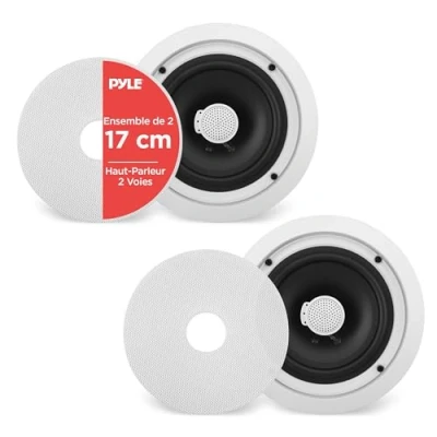 Image de Pyle Enceinte Plafond/Murale 16,5 cm Système d&#039;Enceintes 2 Voies avec Tweeter Orientable en Titane de 2,5 Haut Parleur Encastrable Plafond