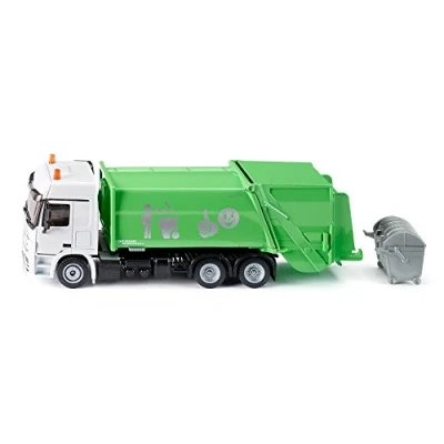 Image de siku 2938, Camion poubelle, 1:50, Métal/Plastique, Vert/blanc, Surface arrière ouvrable, Avec poubelle