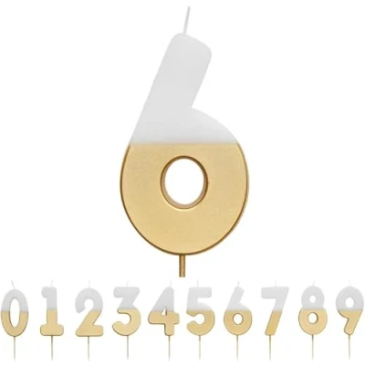 Image de Talking Tables and Number 6 CANDLE Bougie numéro pour gâteaux, BDAY GLDV2 6, WHITE/GOLD, 8 cm
