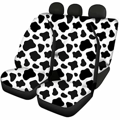 Image de Jeiento Auto Accessiores Lot de 4 housses siège voiture universelles Pour homme et femme Motif vache SUV, camionnettes, camions, sièges avant avec housse banc, noir blanc