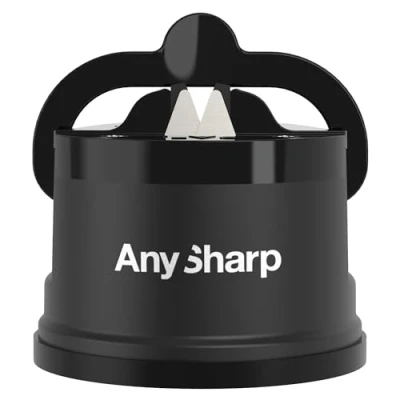 Image de AnySharp Aiguiseur de Couteaux, Sécurité Mains Libres, Ventouse PowerGrip, Aiguise en Toute Tous les Couteaux Cuisine, Idéal pour l&#039;Acier Trempé &amp; Dentelé Le Meilleur au Monde Noir