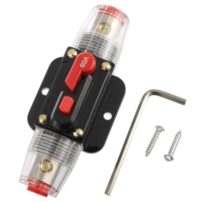 Image de BOJACK Porte fusible de réinitialisation disjoncteur en ligne 60A, manuelle 12V 24V DC pour la protection du système audio bateau