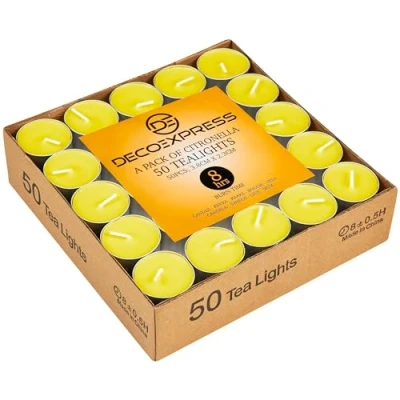 Image de Deco Express Chauffe Plat Bougie Parfumées Durée de 4 ou 8 Heures Citronnelle Paquet 50 100 (Jaune 50/8 Heure)