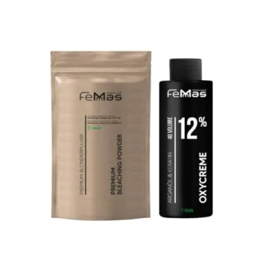 Image de FemMas Kit de démarrage Pour cheveux blonds : poudre décolorante qualité supérieure 100 g et crème oxygénée ml parfait jusqu&#039;à 9 tons plus