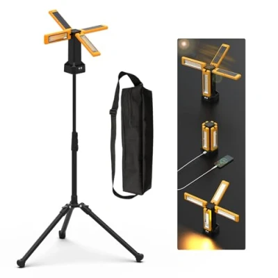 Image de iodoo Projecteur de Chantier LED à Batterie Solaire Avec Trépied, D&#039;une Capacité 13200 mAh, Lampe Luminosité 8000 Lumens, Pour Activités Extérieures, Camping en Plein Air