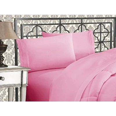 Image de Elegant Comfort Parure de lit Douce 4 pièces à Contexture 1500 Fils avec Broderie Trois Lignes, résistante aux Plis et la décoloration, pour Simple/Simple XL, Rose Clair