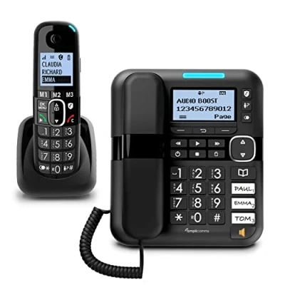 Image de Amplicomms BigTel 1580 Combo, téléphone Filaire à Grosses Touches avec répondeur et combiné sans Fil, Audio Boost, sonneries puissantes, Compatible Aides auditives