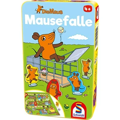 Image de Schmidt Spiele 51405 Die, Mausefalle, Bring Mich Spiel in Metalldose Sendung Mit Der Maus TV Jeu de Voyage la Souris Souricière, Vert, s