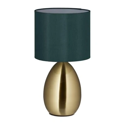 Image de Relaxdays Lampe de Chevet Tactile, Moderne, H x D : 34 18 cm, E14, lumière avec Abat Jour en Tissu, doré/Vert foncé
