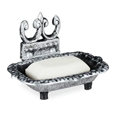 Image de relaxdays Porte Savon, Design Antique, Rangement carré en Fonte de Fer, avec Drain, nostalgique, argenté, 90 10% Caoutchouc, 1 élément