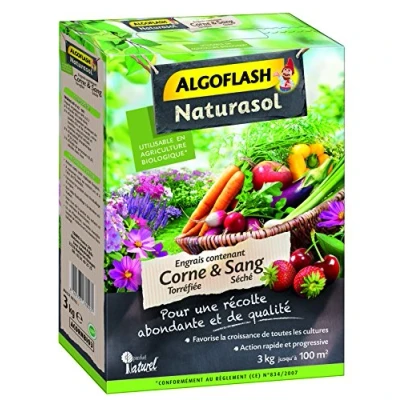 Image de ALGOFLASH NATURASOL Engrais contenant de la Corne torréfiée et Sang Séché, Jusqu&#039;à 100m², 3 kg, ACORNBIO3, Vert