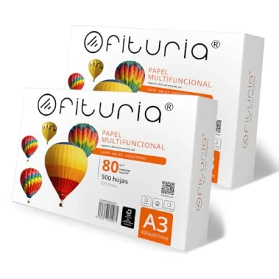 Image de Feuilles A3, Papier Multiusage pour Imprimante et Photocopieuse, A3 Blanc Environnements de Travail Usage Domestique, DIN 80g/m², Paquet Ofituria (1000 feuilles)