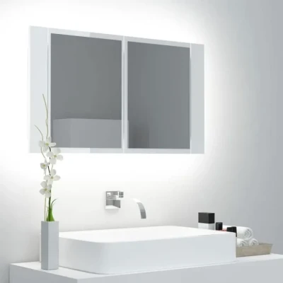 Image de vidaXL Armoire à miroir de bain LED Blanc brillant Acrylique 804969