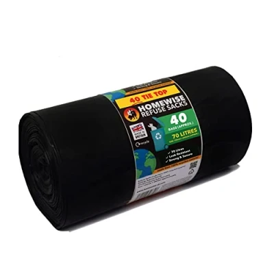 Image de Homewise Lot de 40 Sacs poubelle robustes avec poignée 70 l Noir Pour déchets Respectueux l&#039;environnement une utilisation quotidienne solides fabriqués à partir
