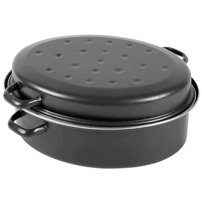 Image de Krüger GBCS30 Marmite d&#039;oie Torréfaction Etain Émail Noir/Chromé 30 cm