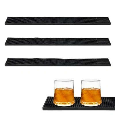 Image de ZEONHAK Lot de 3 tapis bar en caoutchouc 60 x 8 cm Noir 58,4 7,6