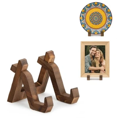Image de ANBOXIT Support Assiette Decorative en Bois, Porte de Table, Presentoir Cadre Photo, Petit Chevalet 10,2 cm (1 Pièce)