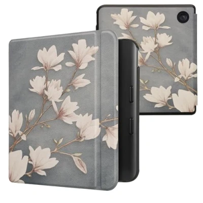 Image de kwmobile Étui Compatible avec Kobo Libra Colour Coque à Rabat magnétique Tablette eReader Similicuir Taupe Blanc Bleu Gris