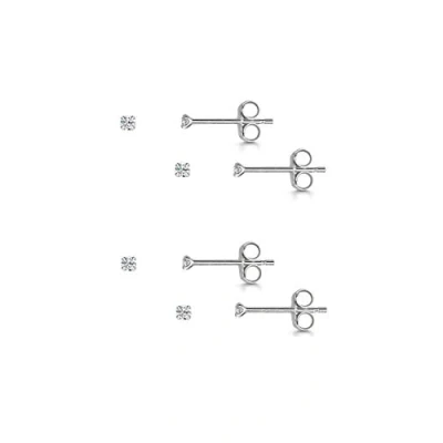 Image de Amberta Boucles D&#039;Oreilles Mini en Argent Sterling 925 et Zircone Cubique 2 mm Deux Paire de Clous pour Femme Lot 4 Puces Brillantes avec Pierres à la Mode