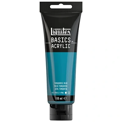 Image de Liquitex 8870074 Basics peinture acrylique, artistique monopigmentée, résistante à la lumière, qualité archive, finition satinée, tube de 118 ml Bleu Turquoise