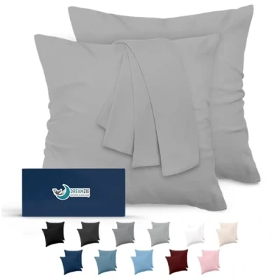 Image de Dreamzie Taie Oreiller 60x60 Lot de 2 en Microfibre Certifiée Oeko Tex Housse Coussin Douce Et Brossée, Toucher Peau Pêche Anthracite