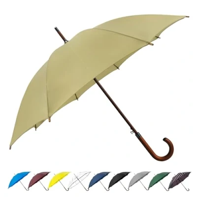 Image de SoulRain Parapluie Classique à poignée en Bois avec Ouverture Automatique Coupe Vent et bâton incassable 122 cm