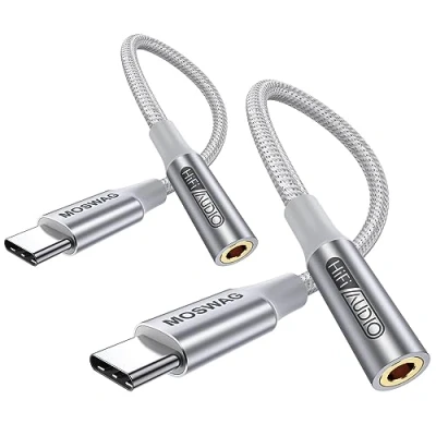 Image de MOSWAG Adaptateur de Prise Casque USB C à 3,5 mm, Audio câble Chien chiffrement auxiliaire pour Samsung Galaxy s22 s21 S20 Ultra S20, Pixel 4 3 2 XL, iPad Pro, etc