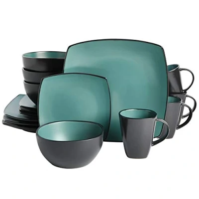 Image de Gibson Soho Lounge Square Stoneware Reactive Glaze Service de table 4 personnes (lot 16) Jade mat