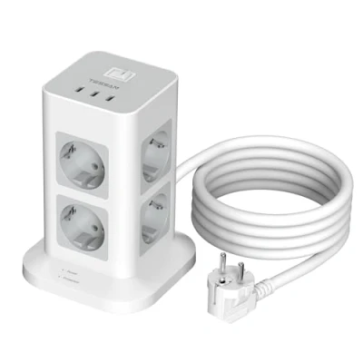 Image de TESSAN 1700J Multiprise Parafoudre avec 8 Prises, Tour 3 USB C, C Rallonge 2M, Interrupteur pour Maison et Bureau, 3600W Bureau