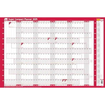 Image de Sasco Mini calendrier mural annuel 2025 super compact avec stylo effaçable à sec et autocollants, tableau mural, bleu, 400 x 285 mm, 2410241