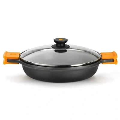 Image de BRA Efficient Faitout Bas 36 cm , Fonte D&#039;Aluminium, avec Antiadhésif Teflon Platiunm Plus sans PFOA, Couvercle en Verre et Anses Silicone Démontables, Tous Feux Dont Induction