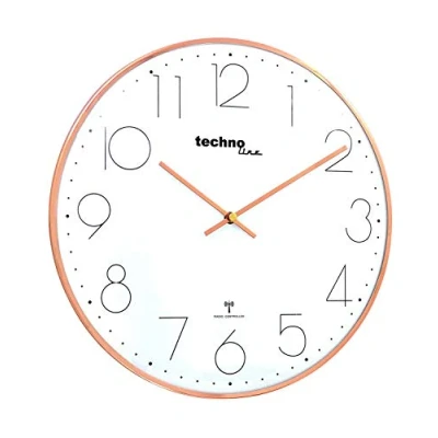 Image de Technoline Horloge Murale Radio pilotée Moderne en Filigrane avec Couvercle Verre bombé et Cadran très Clair de 40 x 2,5 cm, Rose doré
