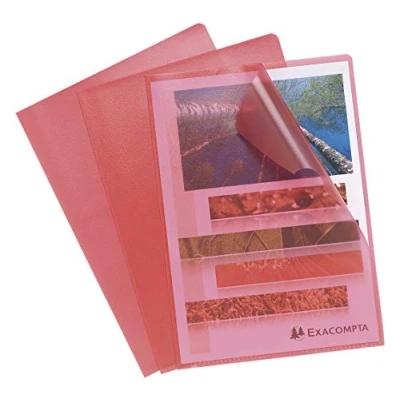 Image de Exacompta Réf. 58525E Sachet de 100 pochettes coins En polypropylène grainé Epaisseur 12/100ème Dimensions : 22x31cm Format à classer A4 Coloris rouge