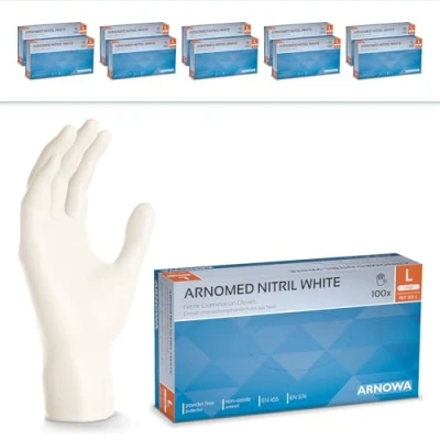 Image de ARNOMED gants nitrile taille L, gant blanc, 1000 pièces jetable non poudrés &amp; sans latex, de cuisine et mecanique jetables, en jetables tailles XS, S, M, XL