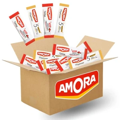 Image de AMORA Assortiment BI GOUT de 100 sticks sauce Mayonnaise et Ketchup dose individuelle 10 ml