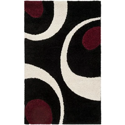 Image de Safavieh shag Vero Grand Tapis de Salon rectangulaire pour Une Utilisation en intérieur, Polypropylène, Noir/Ivoire, 90 X 150 cm