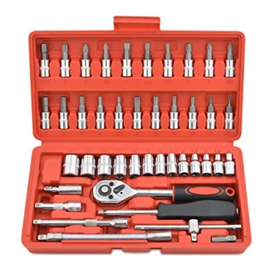 Image de Gunpla 46 Pièces 1/4’’ pouce Clé à Douille et Embouts Bits Métrique Ensemble Tiges d&#039;Extension Flexibles avec À Cliquet Réversible pour Moteur, Vélo, Voiture